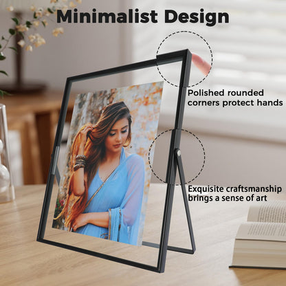 AhaGo Black Floating Frame, 8x10 Inches, Vertical, Set of 2, For Picture 7x9,6x8, 5x7, Tabletop Shelf Photo Frames, Classy For Father's Day, Wedding or Birthday
