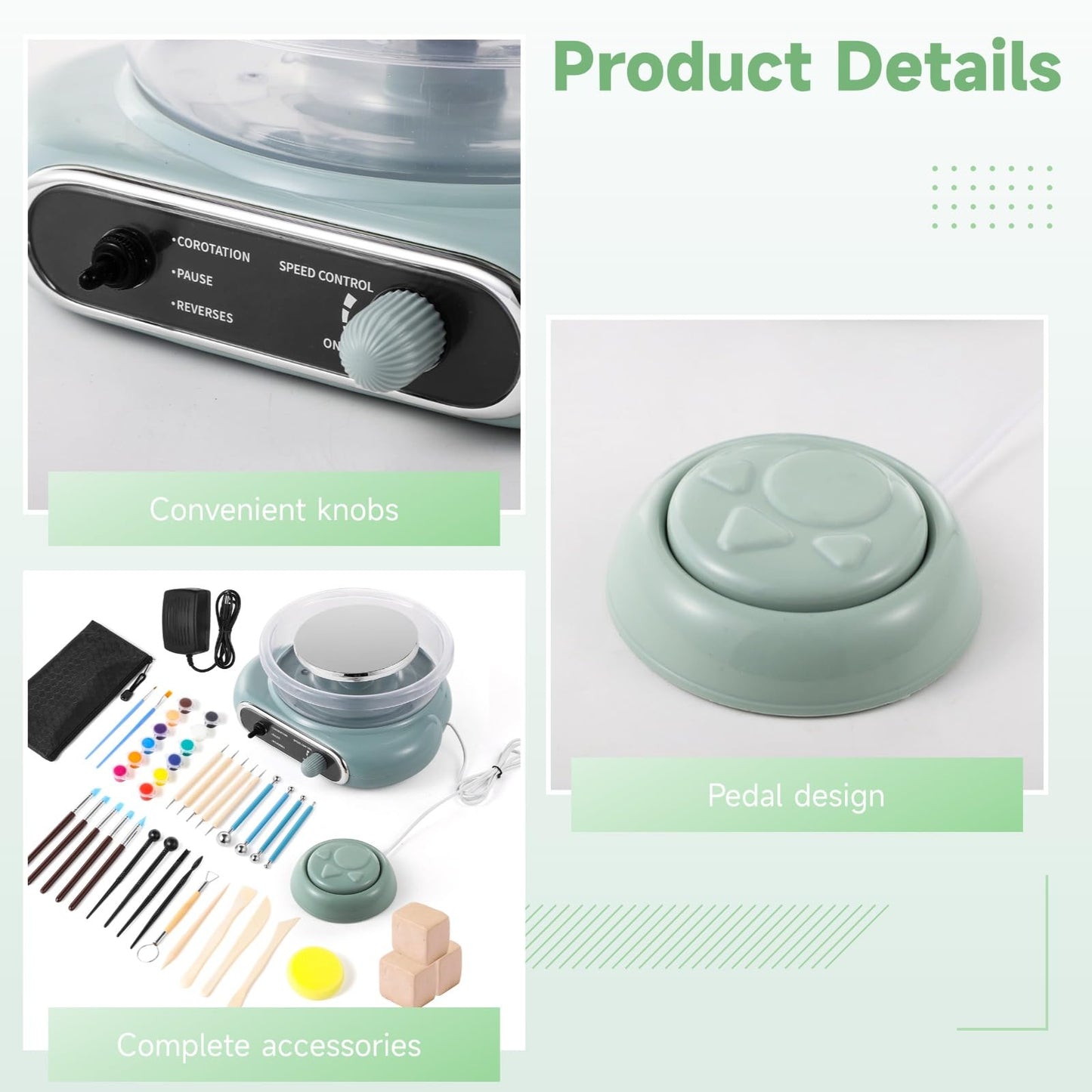 Mini Pottery Wheel Kit, 4.7 Turntable Electric Pottery Wheel, Clay Making Pottery Machine with 24 Pottery Shaping Tools and Paint Set, Craft Kits Gift for Kids Teens & Adults Beginners