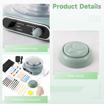 Mini Pottery Wheel Kit, 4.7 Turntable Electric Pottery Wheel, Clay Making Pottery Machine with 24 Pottery Shaping Tools and Paint Set, Craft Kits Gift for Kids Teens & Adults Beginners
