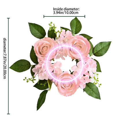 Comebachome Candle Rings Wreaths, 4inch Artificial Rose Candle Wreath Rings, Decorative Candle Floral Wreaths Desk Decorations for Wedding Dining Table Decor(Pink), Standard, Style 2