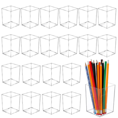 HaiFafafaing 20 Pcs Clear Acrylic Pen Holder for Desk, Makeup Brushes Holders, Modern Organizer Acrylic Pencil Holder Cups Bulk for Classroom School Desk Office Desktop Storage 4"×3"×3"