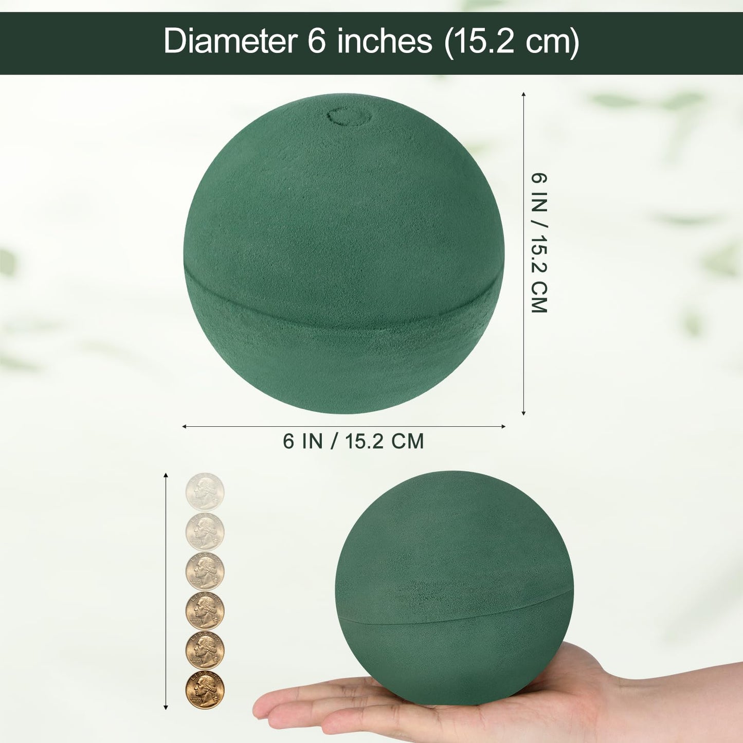 Homoyoyo 2- Round Wet Floral Foam Spheres - Hydrating Green Floral Foam Blocks for Wedding Aisle Decor, Flower Arrangements, Bouquets, and Party Centerpieces (6" Diameter)