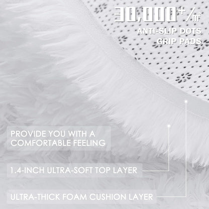 OLANLY Soft Fluffy Shaggy Area Rug - 4x5 Machine Washable Accent Rug for Bedroom & Nursery | White