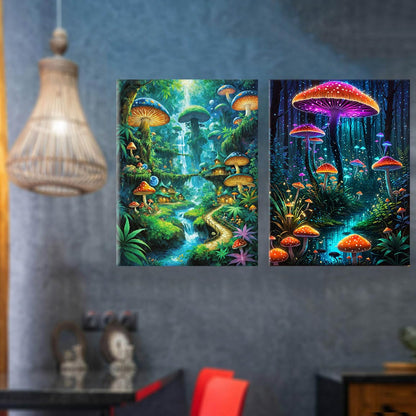 Lovepefe Mushroom Diamond Art Painting Kits for Adults 2 Pack Mushroom Forest Diamond Painting Kit Paint with Diamond Kit for Beginners DIY Full Drill Gem Art Home Wall Decor 12 X 16 Inch