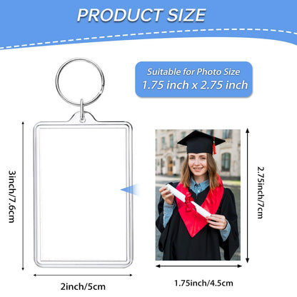ZZYFGH 16 Pcs Photo Frame Keychain (2 * 3 inch) Picture Frame Keychains Bulk, Acrylic Clear Rectangle Photo Keychain for DIY Craft Graduation Gift - Suitable for Photo Size 1.75 inch x 2.75 inch