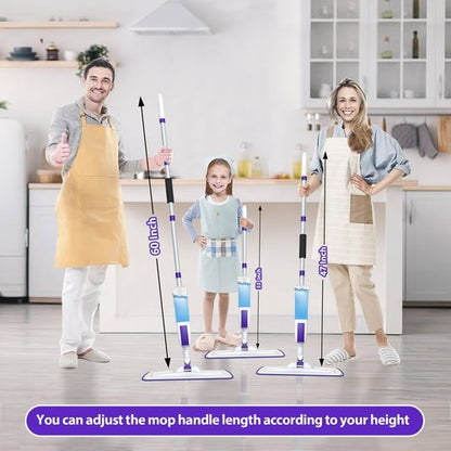 Hisucbetter Spray Mop for Floor Cleaning with 60" Extension Handle, Dry/Wet Mop with 14oz Refillable Bottle, 3 Washable Pads&5 Disposable Refills for Hardwood Laminate Tile Floor Dust Cleaning.