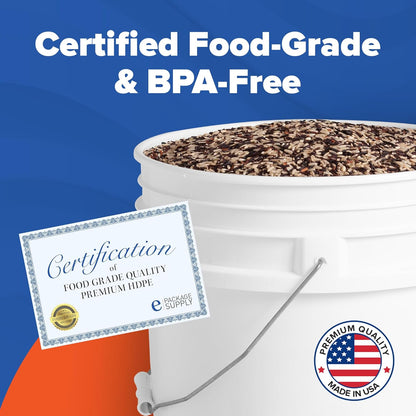 5 Gallon White Bucket & Lid - Durable 90 Mil All Purpose Pail, Food Grade, Made in The USA, 1 Pack