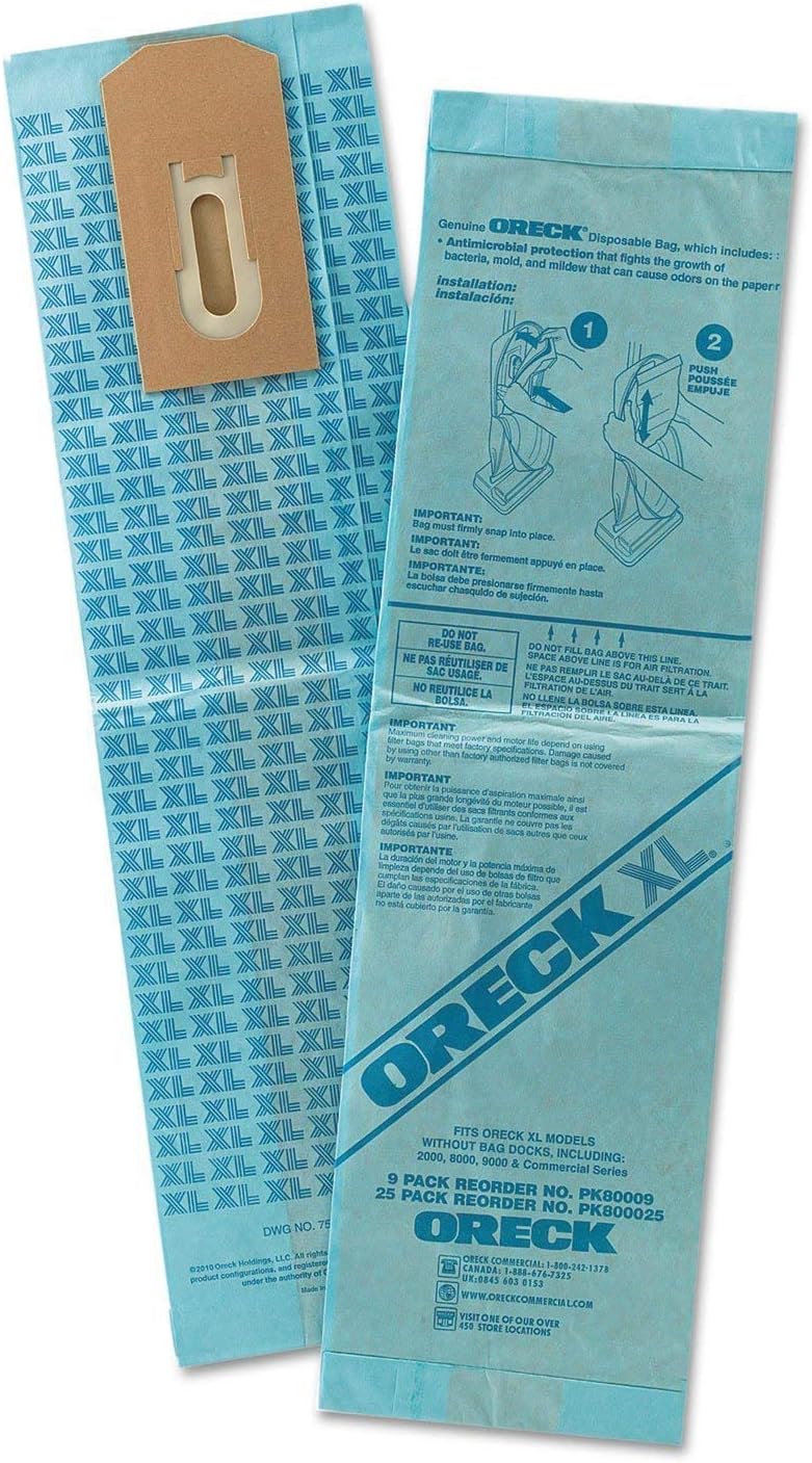 Commercial PK80009 Disposable Vacuum Bags - XL Standard Filtration Pack of 9
