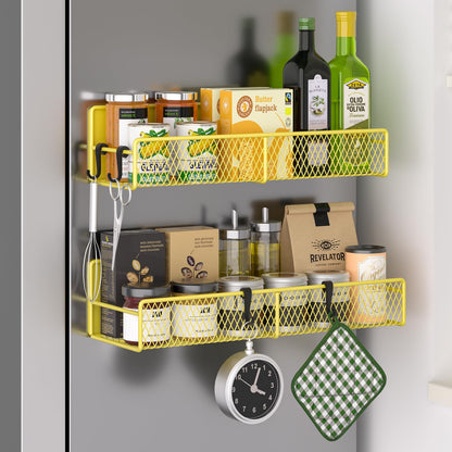 Magnetic Spice Rack for Refrigerator, 6 Pack 100% Metal Strong Magnet Shelf, Space Saving Spice Organizer, Home Kitchen Laundry Room Storage Organization W/ Paper Towel Holder, Utensils Racks (Grey)