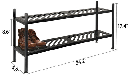 Nijoam Shoe Rack - Metal Shoe Organizer 2 Tier Shoes Shelf Storage, 35 Inches Stackable Long Show Stand Holder for Closet, Entryway, Garage, Floor, Door Entrance, Black