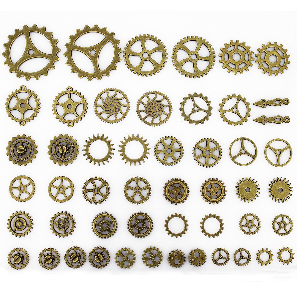 LolliBeads® 230 Gram Antiqued Bronze/Silver Metal Skeleton Keys and Wings, Bronze Steampunk Watch Gear Cog Wheel, Chains, Clasps and Jump Rings DIY Kits (300 Pcs)