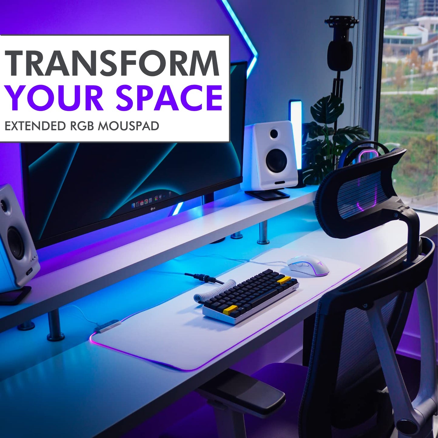 Tilted Nation Bone White Gaming Mouse Pad RGB - Create Your Dream Setup - Bright LED Mouse Pad XL with 8 Light Modes - Smooth Gliding Large RGB Gaming Mouse Pad White - Easy to Clean - Bone White