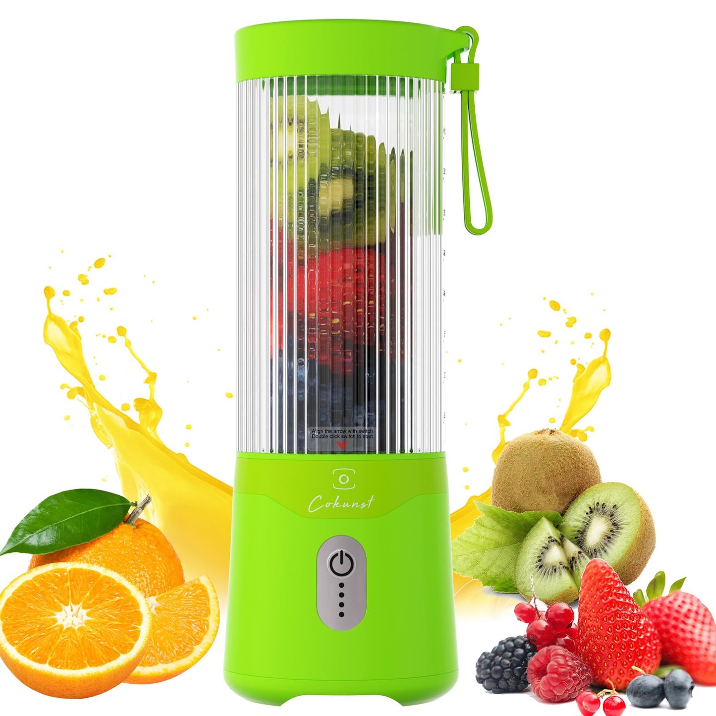 COKUNST 18oz Portable Blender, USB Rechargeable Personal Size Blenders, Smoothie Blender with 6 Blades for Protein & Shakes, Mini juicer with Extra Handle Lid for Travel Sports Outgoing