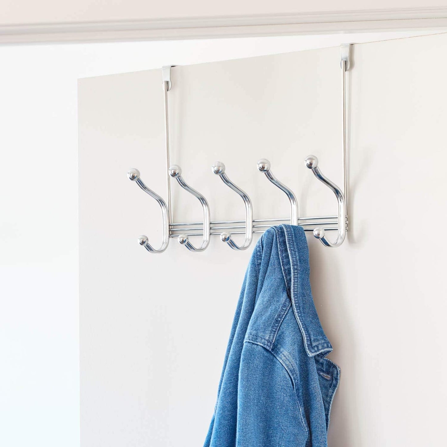 iDesign York Metal Over the Door Organizer - 5-Hook Rack for Coats, Hats, Towels, 15.28" x 5.25" x 11"