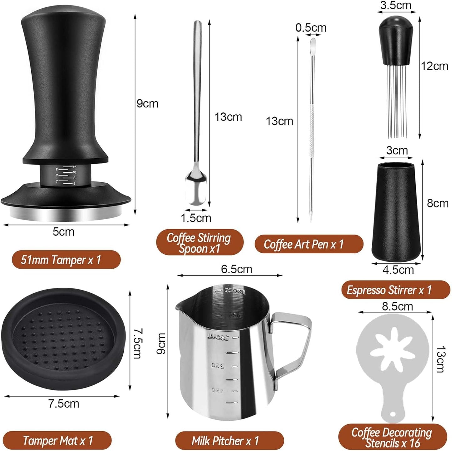 22 PCS Coffee Tamper Set, Espresso Accessories Barista Kit with 51mm Espresso Tamper, WDT Tool, Frothing Pitcher & More