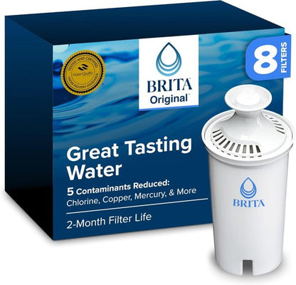 Brita Standard Water Filter | BPA-Free Pitcher Filter Reduces Copper, Cadmium & Mercury | 8-Pack, White