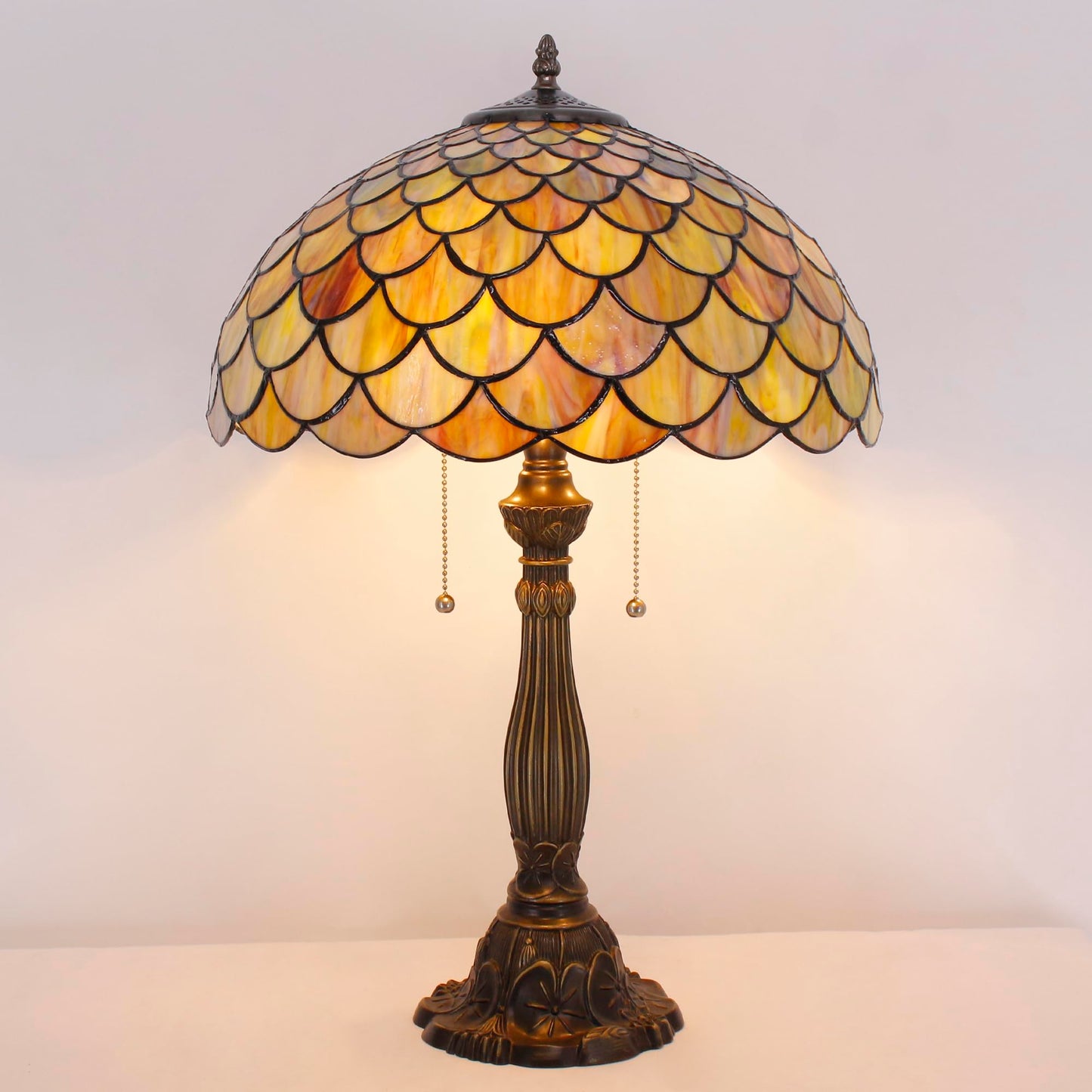 AVIVADIRECT Tiffany Table Lamp Stained Glass Fish Scales Style Antique Desk Reading Light 16X16X24 Inches Decor for Bedroom Living Room Home Office