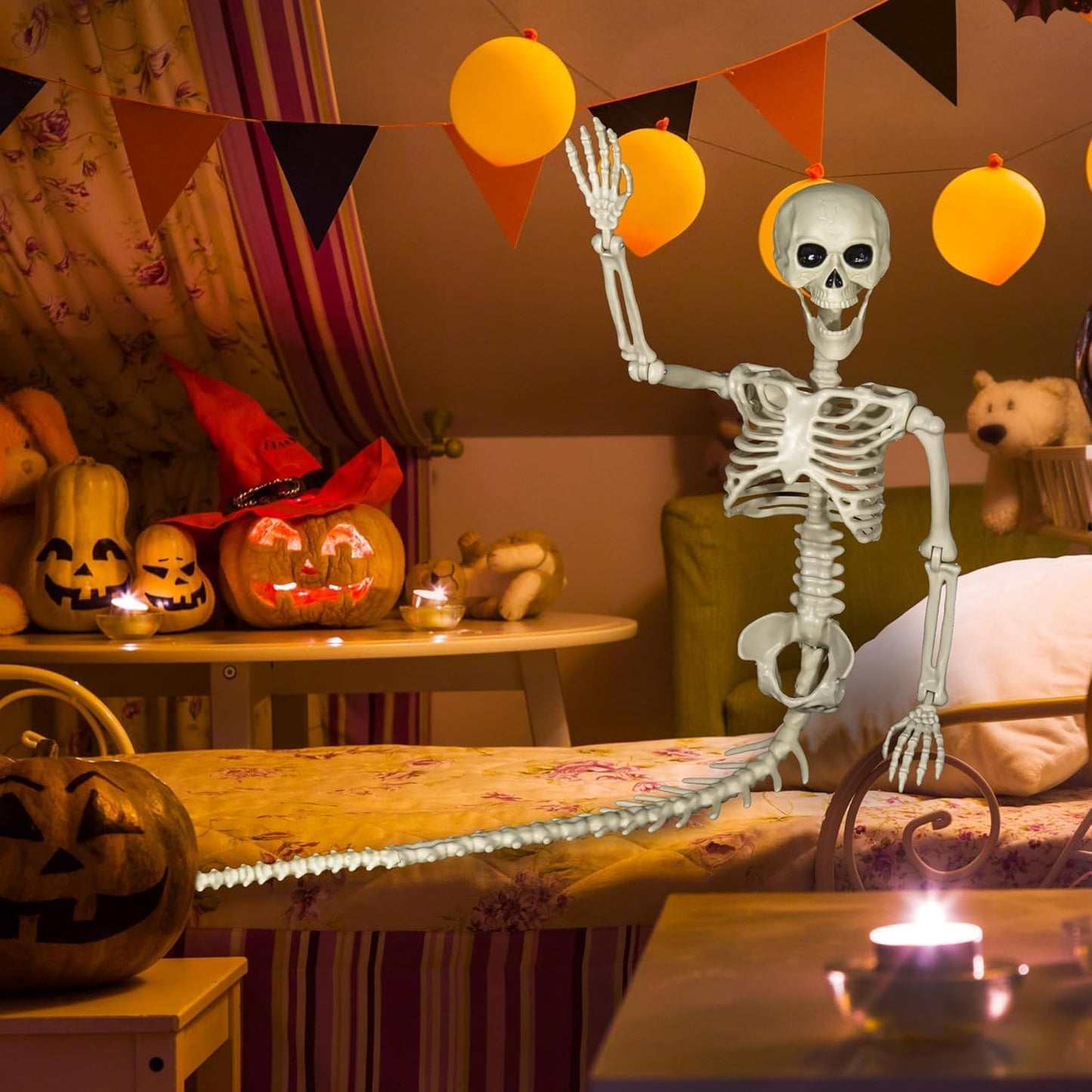 BEABOO 1 Pack 52 Inches Mermaid Halloween Skeleton Pose-N-Stay Posable Movable Joints Hanging for Halloween Decoration Decor Spooky Scene Party Favors