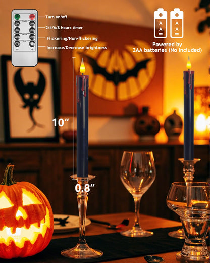 SUNGEGE Flameless Bleeding Candles – 6 Pack, Black LED Taper Candles with Red Dripping Wax Effect, 0.8 x 9.9 Inches, Includes 2 Remotes – Creepy Halloween Decor for Haunted Houses & Horror Parties