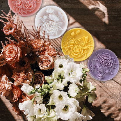 2PCS Round Flower Soap Molds for Soap Making, Rose Resin Candle Mold Silicone, Bath Bombs Lotion Bar Silicone Mold, 3D Mold for Soap Candle Beeswax Making, Handmade Cake Chocolate Biscuit Ice Pudding