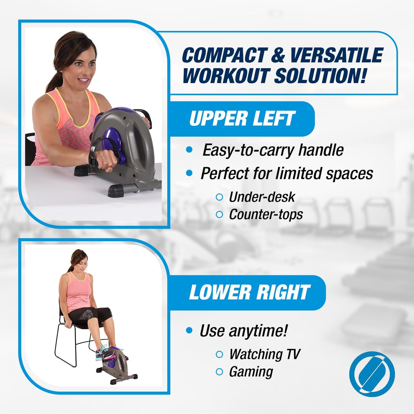 Stamina Mini Exercise Bike with Smooth Pedal System - Portable Pedal Exerciser - Cardio Equipment Fitness Bike - Stationary Bike for Home Workout - Blue