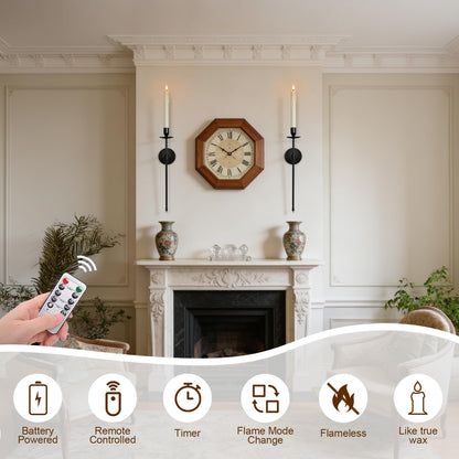 Yollzey Candle Holder Wall Sconces Set of 2 with Battery Operated Candles and Remote Control, Wall Sconces Home Decor, Battery Candle Sticks Holder with Flameless Flickering Taper Timer Black
