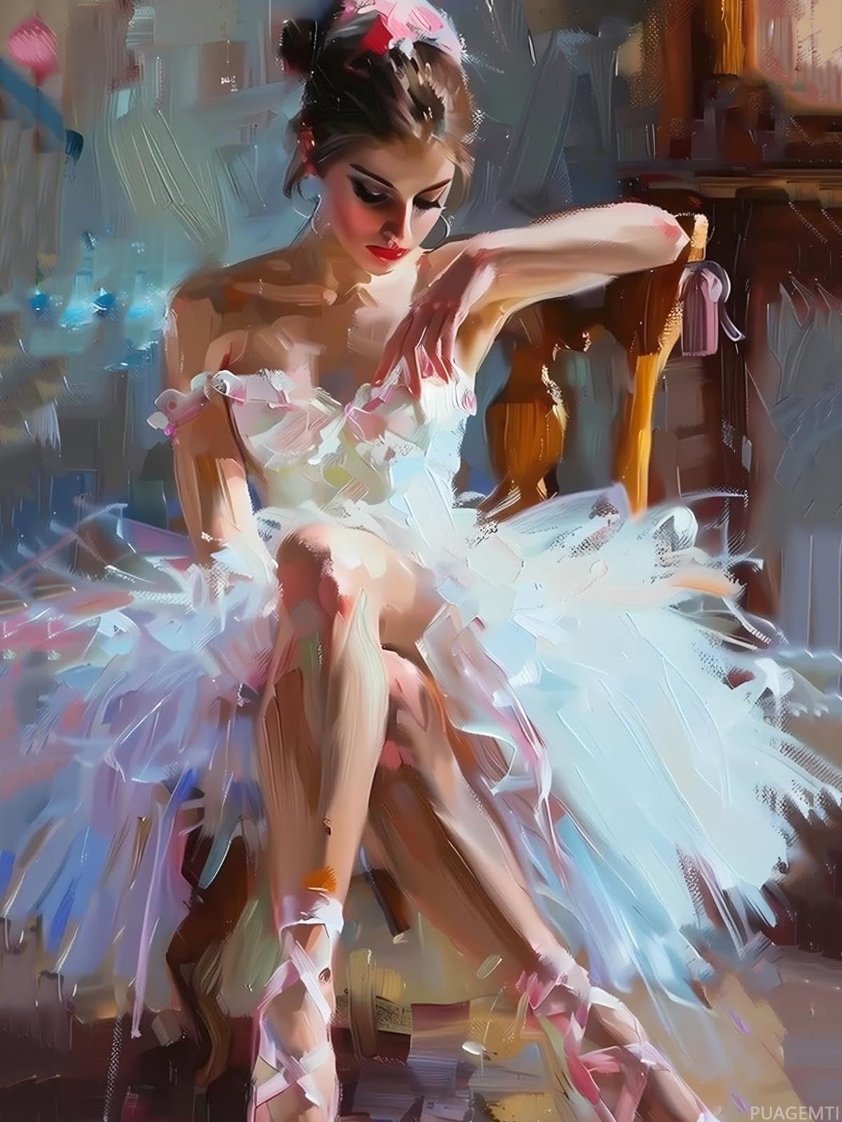 PUAGEMTI Diamond Painting Kits for Adults The Ballerina in The Chair Ballet 5D DIY Diamond Art Kits Full Drill Diamond for Gift Wall Decor and Relaxation Gem Arts 12x16 inch