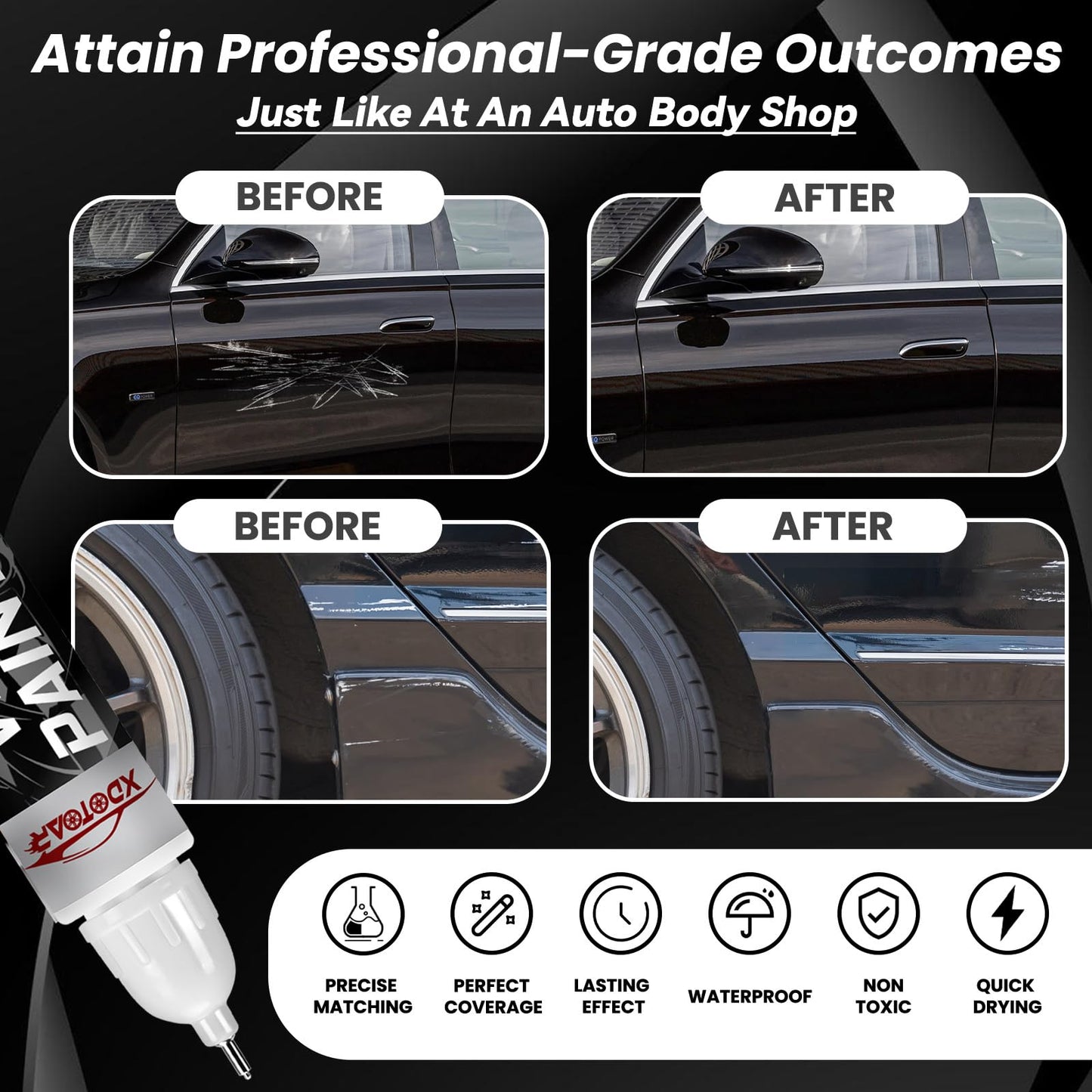 Matte Black Touch Up Paint for Cars, Universal and Color Accurate Automotive Scratch Repair Pen, Lasting Auto Scratch Remover, Quick Drying, Weather Resistant, Easy to Use, Versatile Use