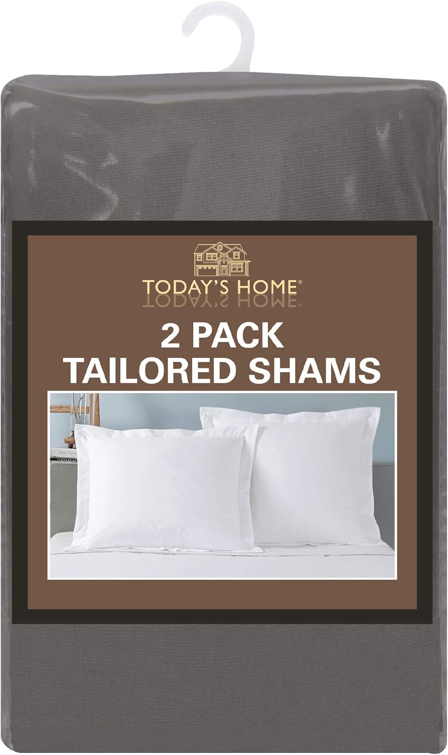 Tailored Bed Pillow Shams, Cotton Blend Design, Standard, Grey by Today’s Home - 2-Pack