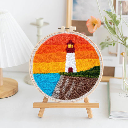 LACHLAND Punch Needle Kit Beginners, Landscape Stitching Kit for Adults&Teens DIY Embroidery Starter Craft with Yarn Needle Tool Easy Hobby Home Decor Gifts for Craft Lover (Lighthouse)