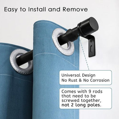 Byondeth Curtain Rods - Adjustable 16 to 144 Inches | 1 Inch Diameter | Black with Aluminium Finials