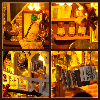 DIY Miniature House Kit, European Style Book Nook Kit, Illusion Mirror Design Miniature Dollhouse Kit, Booknook Bookshelf Desktop Decor Model Build Creativity Gift for Women and Adults