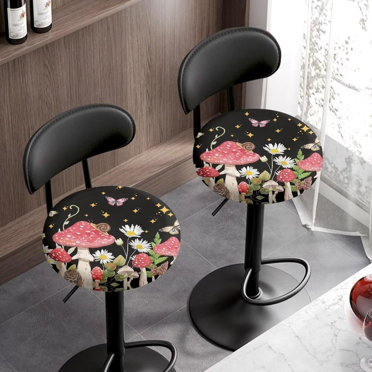 Pack 8 13 15" Kuiaobaty Round Chair Cover of pcs Bar Stool Cover Elastic Comfy Round Seat Cover Vanity Chairs Cover