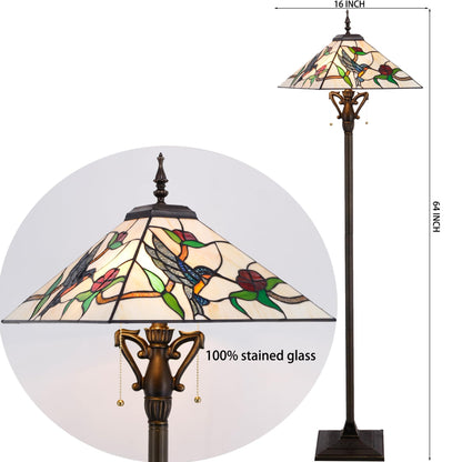 AVIVADIRECT Tiffany Floor Lamp Amber Hummingbird Mission Style Stained Glass Standing Reading Light 16X16X64 Inch