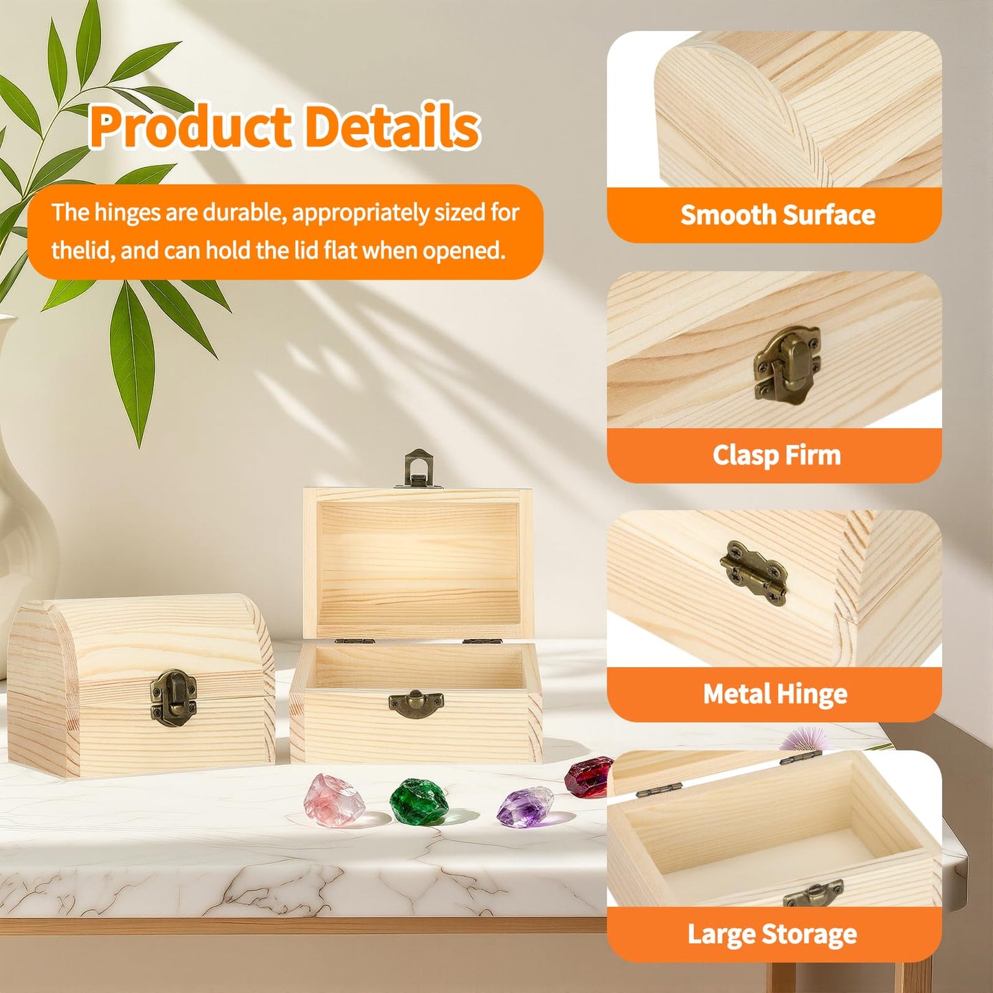 BAOPEND 2 Pieces Unfinished Wooden Treasure Box with Hinged Lid, Small Wood Storage Box for DIY Crafts, Jewelry, Keepsakes, Home Decor (2*Large)