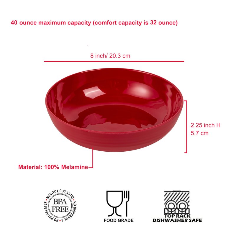 KX-WARE 8-inch Melamine Bowls, 40-ounce Salad/Pasta/Dinner Bowls, set of 6 Multicolor