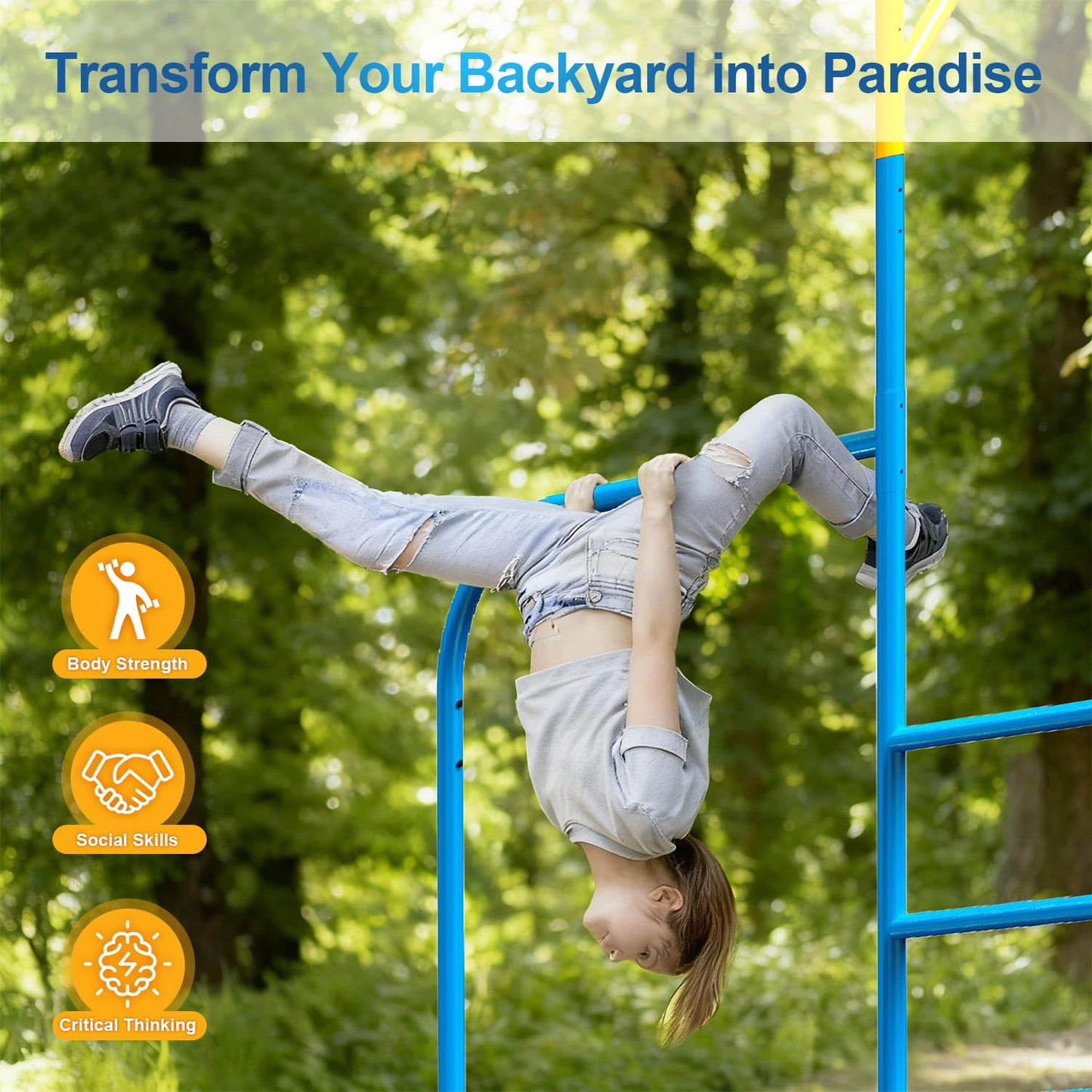 DOLEMODUO Large Monkey Bars for Kids, Outdoor Monkey Bar Set with Climbing Frame, Heavy-Duty Metal Playground Climbing Playset for Backyard, Kids Jungle Gym for Aged 3+