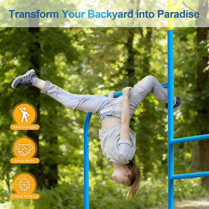 DOLEMODUO Large Monkey Bars for Kids, Outdoor Monkey Bar Set with Climbing Frame, Heavy-Duty Metal Playground Climbing Playset for Backyard, Kids Jungle Gym for Aged 3+