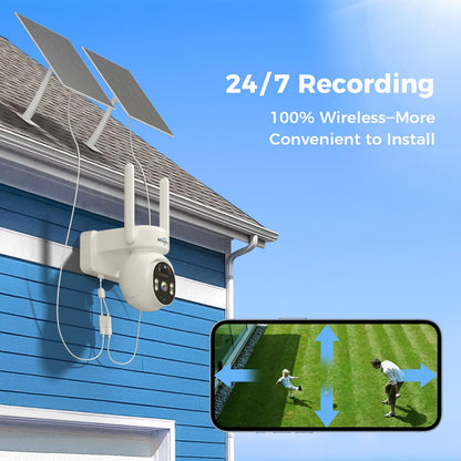 Hiseeu Solar Security Camera, 2PCS 4MP Wireless WiFi Camera Outdoor, PTZ 360° View, PIR Motion Detection, Color Night Vision, IP66, 2-Way Audio, 2.4G WiFi, No Monthly Fee