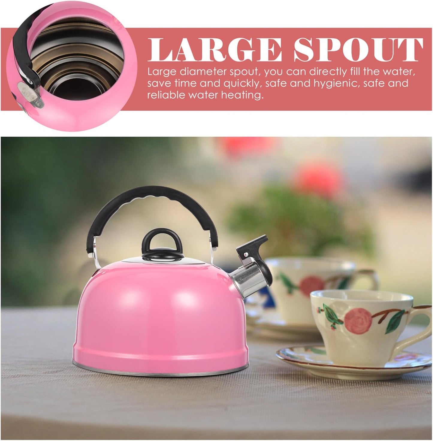 Lurrose Pink Teapot, Whistling Stainless Steel Tea Kettle for Home, Dorm, Apartment