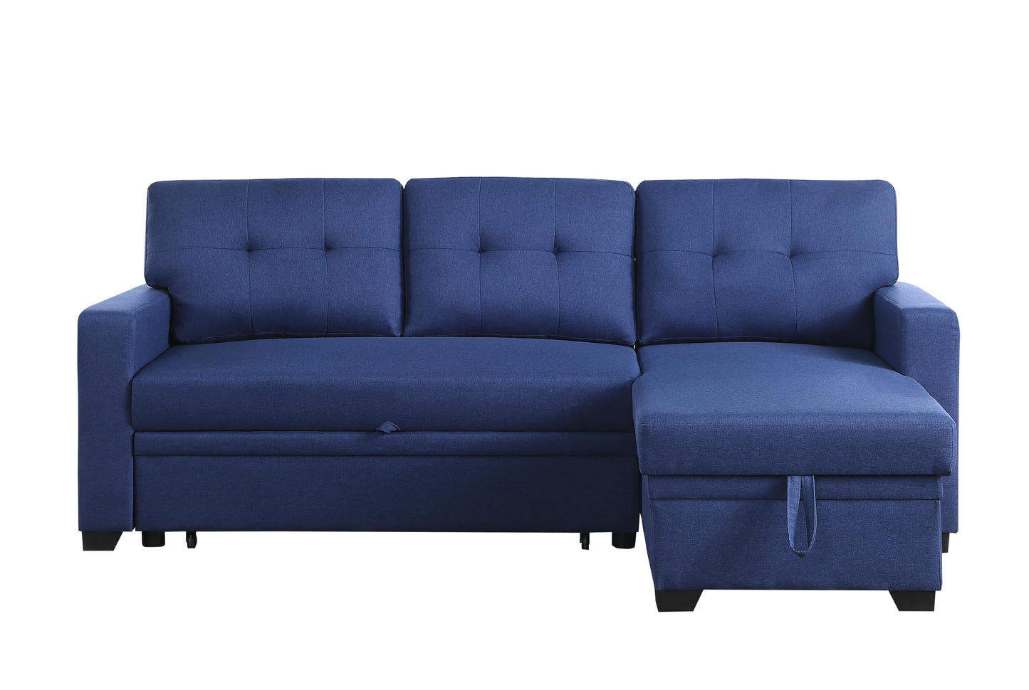 Acosure 82" Sleeper Couch with Pull Out Bed,L-Shape Upholstered Sectional Small Sofa W/Storage Chaise,Tufted Backrest Design,3 Seat Linen Convertible Sofas for Living Room Apartment Office,Blue
