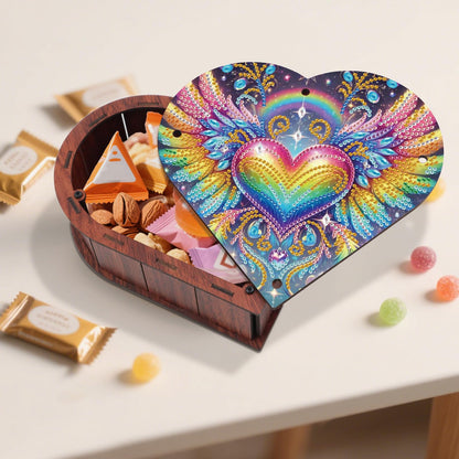 DIY Diamond Painting Storage Box Kit – Heart-Shaped Wooden Special Shaped Crystal Rhinestone Art Organizer, Decorative Gift Case for Jewelry, Accessories & Desktop Display (Heart Wing)