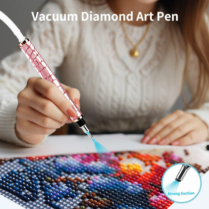 Electric Diamond Painting Pen, Diamond Art Pen, Wax-Free Vacuum Diamond Painting Pen, 3 Adjustable Suction Levels Diamond Art Pens Tools (Pink)