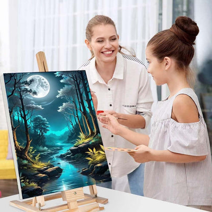 4 Pack Paint by Numbers for Adults with Framed Canvas - with Wooden Easel, Beach Paint by Number on Canvas, DIY Moon Landscape Acrylic Oil Painting Kits with Brushes for Home Wall Decor (8x12 inch)