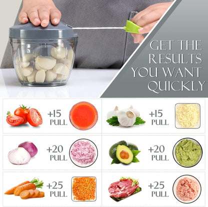 Ourokhome 650ml Manual Food Processor Vegetable Chopper, Grey for Garlic, Onion, and Herbs