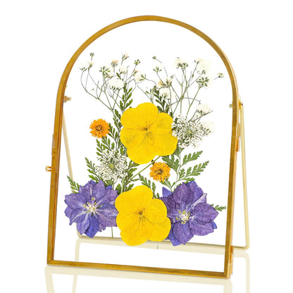 Himitimi Double Glass Frame for Pressed Flowers, 6x8 Inch Handmade Pressed Flower Frame Metal Floating Picture Frame for Tabletop Display DIY Artwork Home Decor(Arched, Gold)