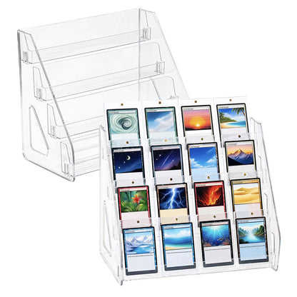 DEEIF 4 Tier Acrylic Trading Card Display Stand, 12" Riser Display Shelf for Magnetic Holders, Toploaders, PSA Graded Cards, TCG Sports Card Collection (2 Pack)