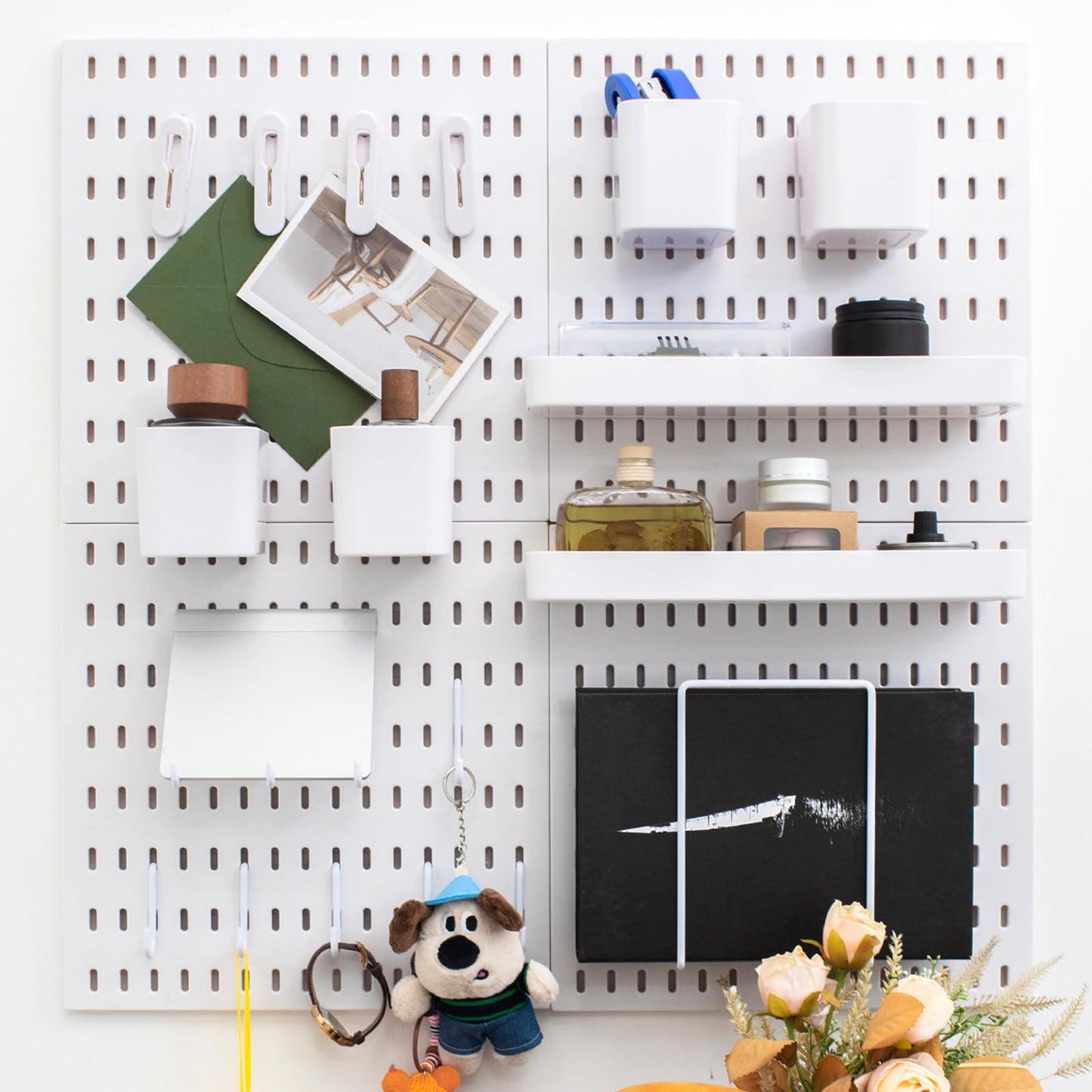 RIVTUN Wall-Mounted Pegboard Kit, 25.2" x 25.2" Organizer Panel – Large, Cost-Effective & Nail-Free Installation White