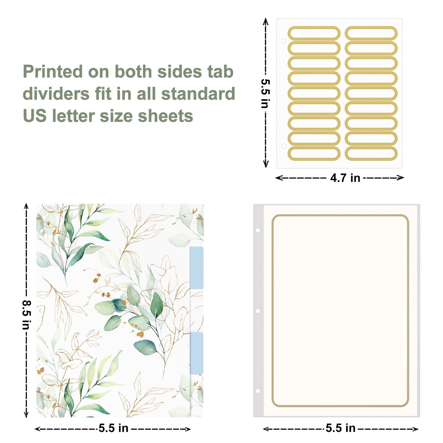 Rouidr Mini 3 Ring Binder with Clipboard, 1 inch Round 8.5 x 5.5 in Cute Binders Organizer with 5 Dividers Tabs & Clear Sleeves, School Supplies, Office Supplies, Leaves