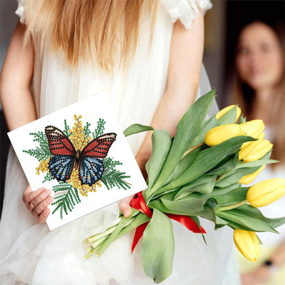 LSQFS 6Pcs Butterfly Diamond Painting Greeting Cards Kits,Foldable Blank DIY Art Cards with Envelopes and Tools, Diamond Art Cards for Birthday Christmas Mother's Day Holiday Gifting